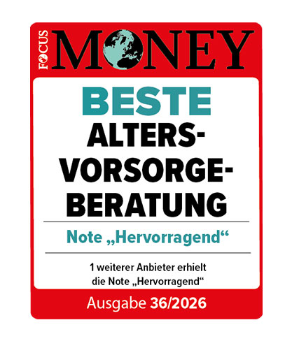 Offizielles FOCUS-MONEY-Siegel für MLP: Altersvorsorgeberatung, Note Hervorragend, Ausgabe 36/2026.